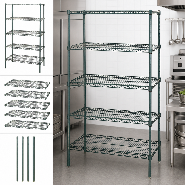 Product image #3 for Quantum 60-Inch W x 18-Inch D x 63-Inch H Stationary Wire Shelving Starter Kit with 5 Shelves, Green Epoxy Finish
