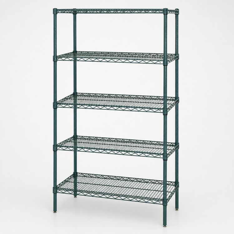 Product image #3 for Quantum Stationary Wire Shelving Starter Kit, 36"W x 24"D x 74"H, 5 Shelves, Green Epoxy