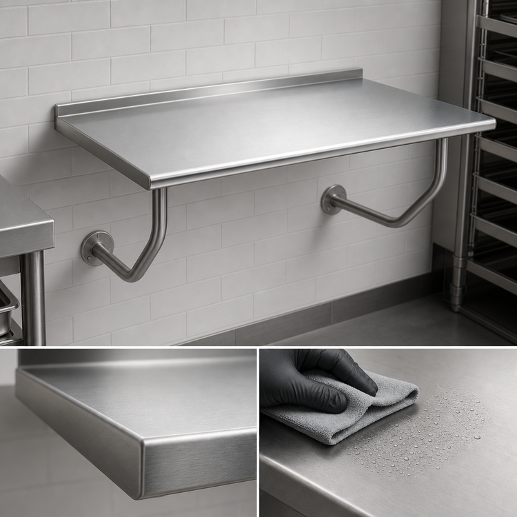 Product image #3 for Advance Tabco 30" x 24" Wall-Mount 304 Stainless Steel Work Table with 1-1/2" Rear Up-Turn