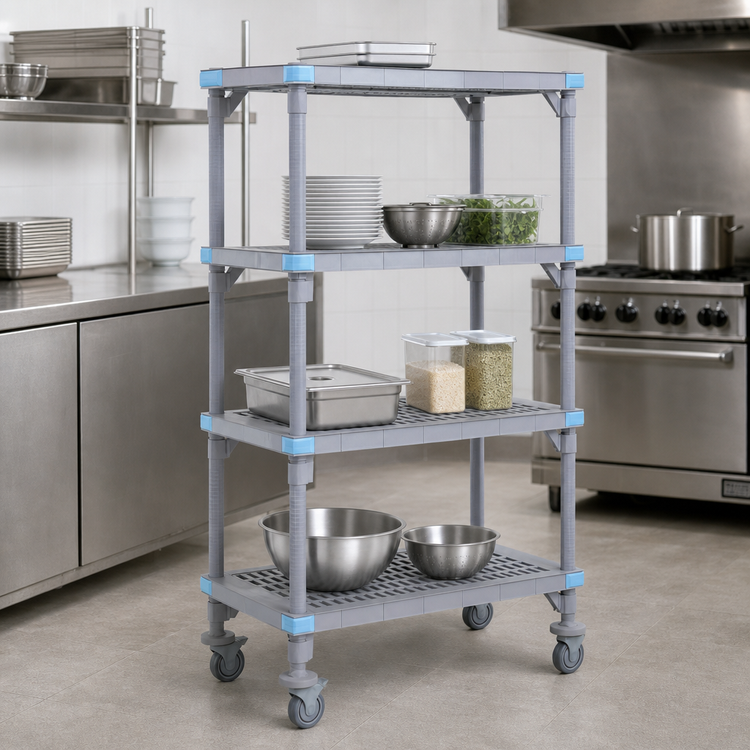 Product image #3 for Quantum Millenia Mobile Polymer Starter Shelving Unit with 4 Open Grid Shelves, 42 x 21 x 62 Inches