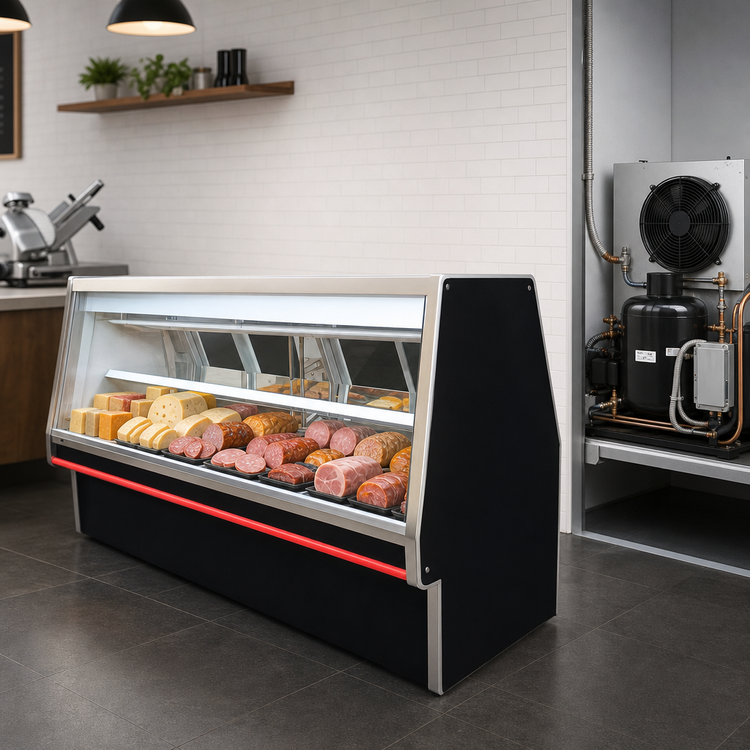 Product image #3 for Howard-McCray 100.5-Inch Remote Full-Service Deli Meat & Cheese Service Case with Straight Glass, Black Exterior, White Interior, LED Lighting