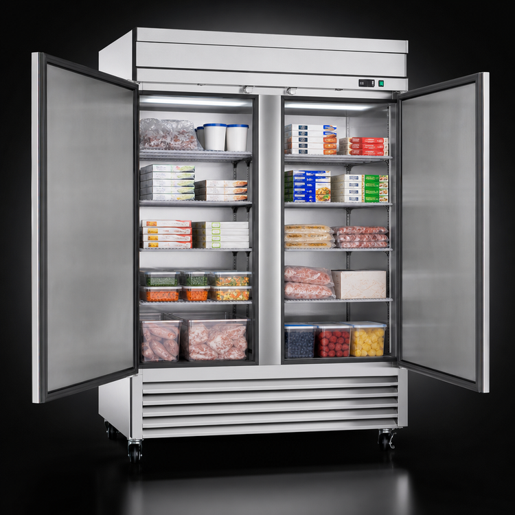 Product image #3 for Maxx Cold Select Series Two-Section Upright Reach-In Freezer, 49 Cu. Ft., Bottom-Mount Self-Contained, Solid Hinged Doors