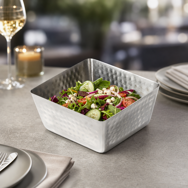 Product image #3 for American Metalcraft 70 oz Square Stainless Steel Hammered Finish Serving Bowl