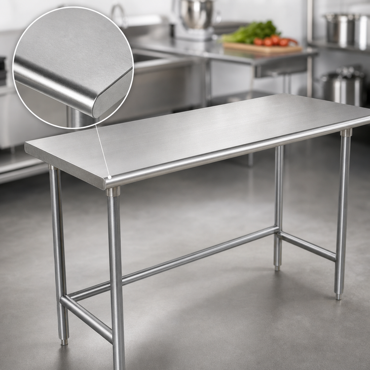 Product image #3 for Advance Tabco 108-Inch x 24-Inch Flat Top Work Table with 16-Gauge 304 Stainless Steel Top and Open Galvanized Base