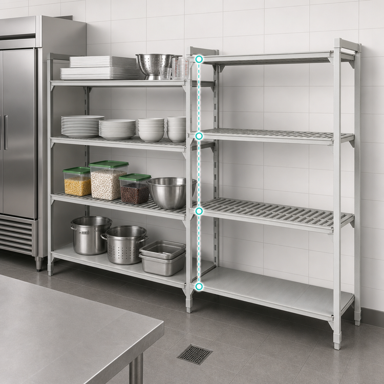 Product image #4 for Cambro Camshelving Premium 4-Shelf Vented and Solid Add-On Polymer Shelving Unit, 18 x 60 x 84 Inches, Speckled Gray