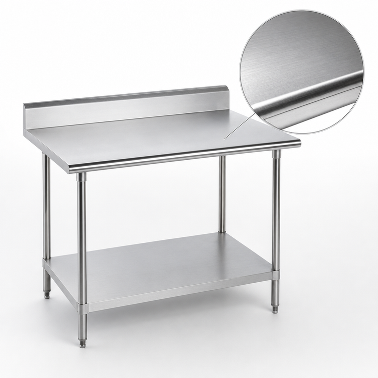Product image #3 for Advance Tabco 48 x 30 Inch Stainless Steel Work Table with 5-Inch Backsplash and Adjustable Undershelf