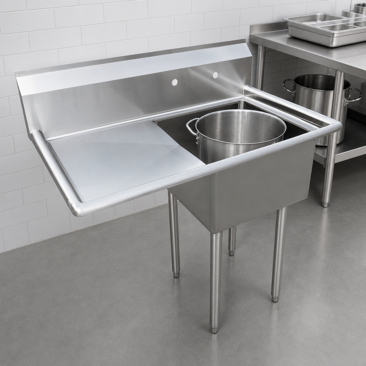 Product image #3 for Omcan USA 1-Compartment Pot Sink with Left Drainboard, 18 x 18 x 11-Inch Bowl, 304 Stainless Steel