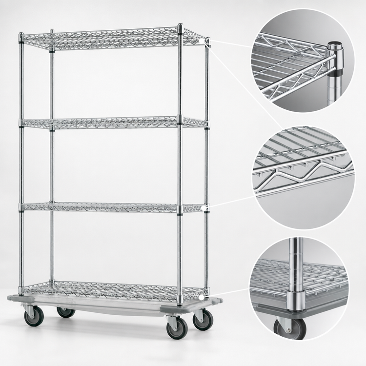Product image #3 for Eagle Group 4-Tier QuadTruss Chrome Wire Dolly Truck, 36 x 18 Inches, 69-Inch High