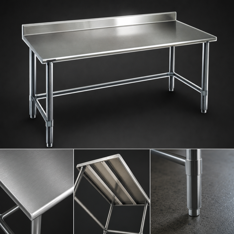 Product image #3 for Deluxe Series 84-Inch x 24-Inch Stainless Steel Work Table with 4-1/2-Inch Backsplash and Galvanized Tubular Base
