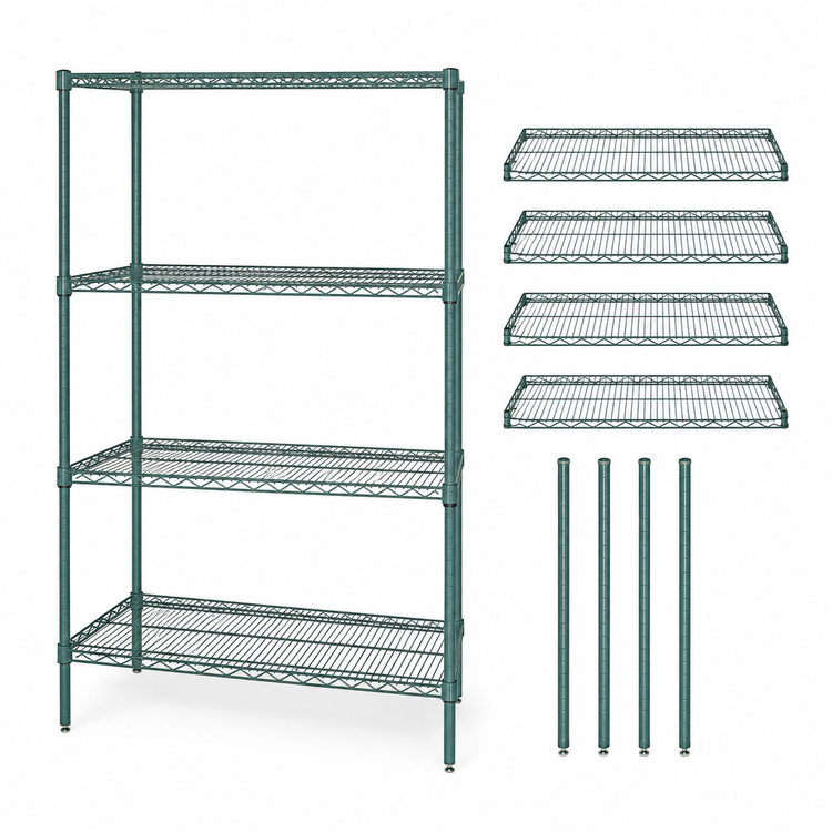 Product image #3 for Quantum 48"W x 18"D x 74"H 4-Shelf Wire Shelving Starter Kit, Green Epoxy Antimicrobial Finish