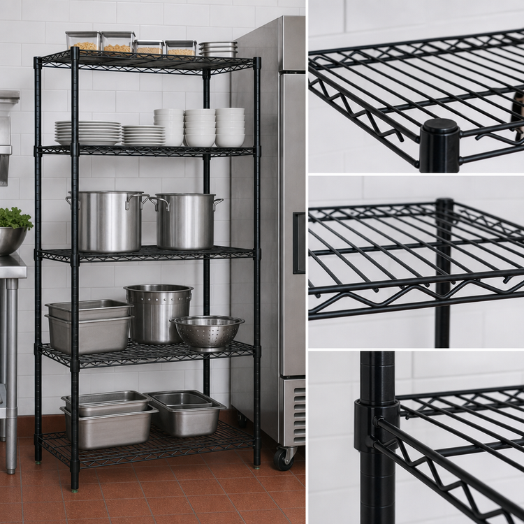 Product image #3 for Quantum 36"W x 14"D x 74"H Stationary Wire Shelving Starter Kit, 5 Shelves, Black Epoxy