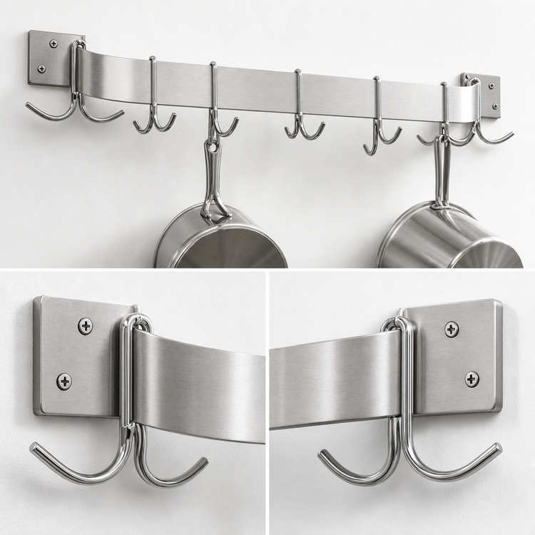 Product image #3 for Advance Tabco Special Value 60-Inch Wall-Mounted Single-Bar Stainless Steel Pot Rack with 9 Double Hooks