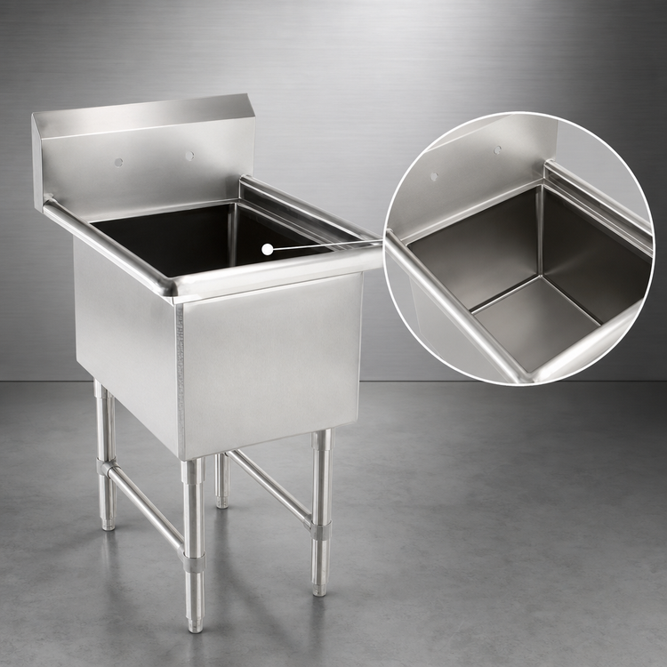 Product image #3 for John Boos B Series 1-Compartment Stainless Steel Sink with 10" Backsplash and Legs