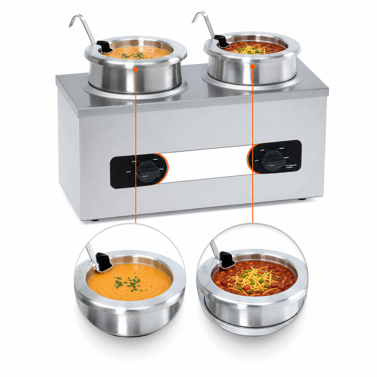 Product image #3 for Nemco 6120A-220 Twin Well Wet Countertop Food Warmer, 4 Qt, 220V