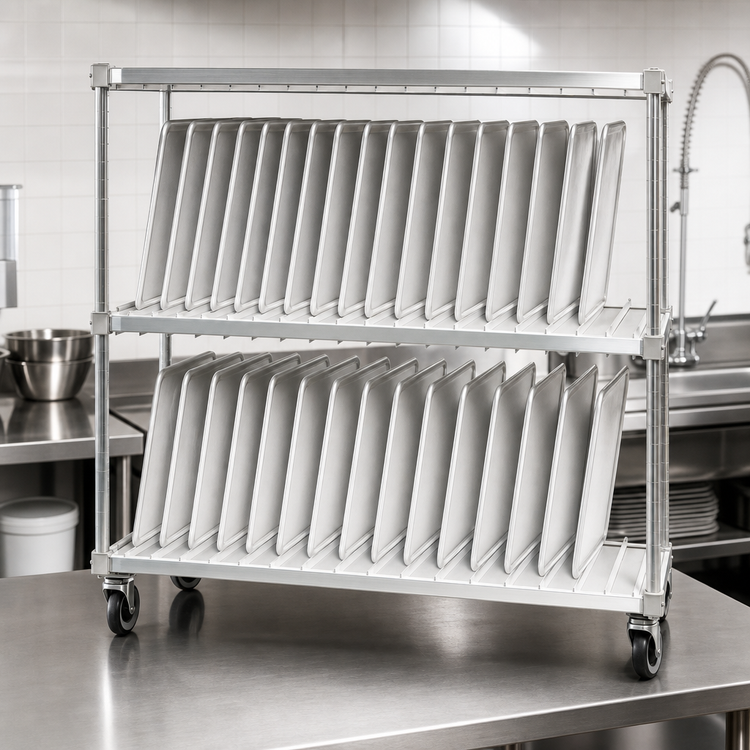 Product image #3 for New Age Mobile Two-Tier Aluminum Tray-Drying Rack, 40-Tray Capacity for 18" x 26" Trays