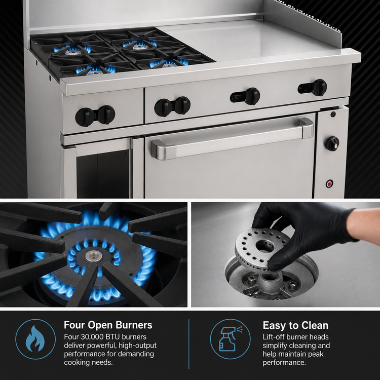 Product image #3 for Wolf Challenger XL 48-Inch Gas Restaurant Range with 4 Open Burners, 24-Inch Griddle and Convection Oven