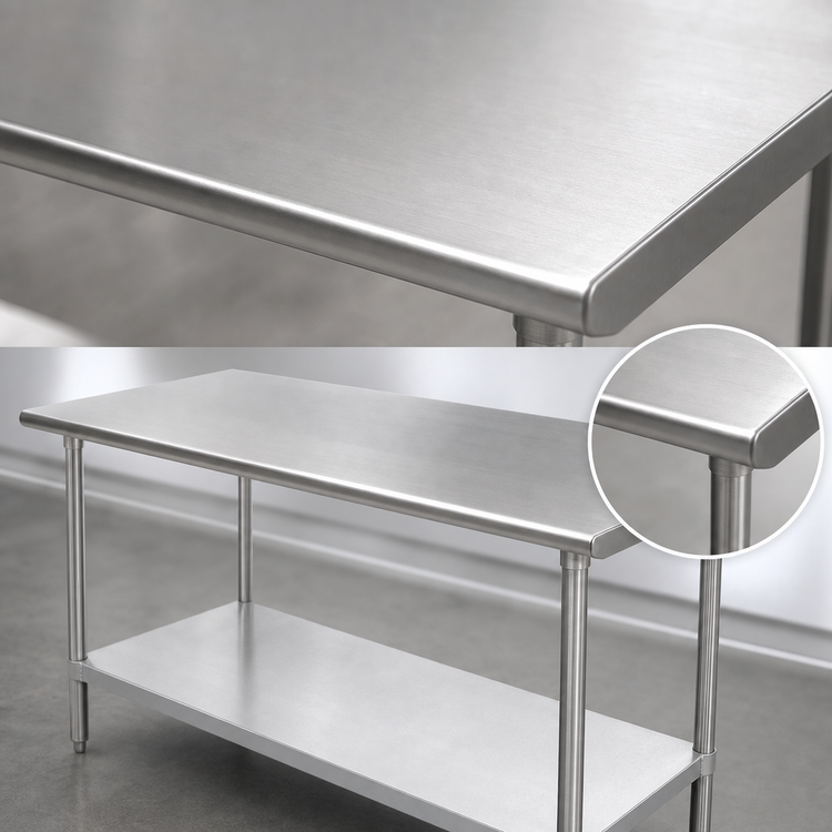 Product image #3 for Advance Tabco 84-Inch x 30-Inch 16 Gauge 430 Stainless Steel Flat Top Work Table with Galvanized Undershelf and Legs