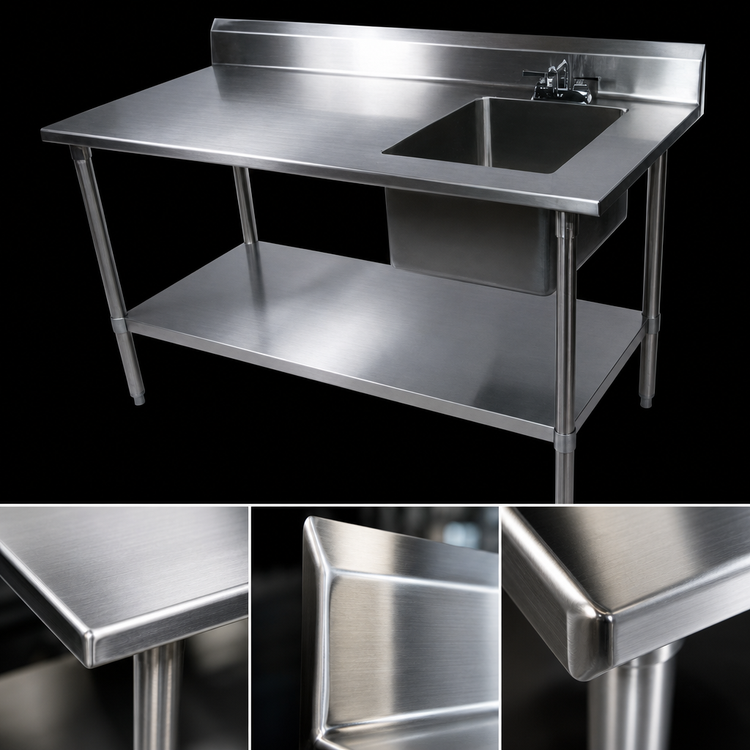 Product image #3 for John Boos 72-Inch 16-Gauge Stainless Steel Prep Table With Right Sink Bowl, 5-Inch Backsplash, and Undershelf