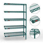 Thumbnail image #3 for Eagle Group Valu-Gard A5-74-2430VG 5-Tier Add-On Wire Shelving Unit, 30 x 24 x 74 Inches, Green Epoxy