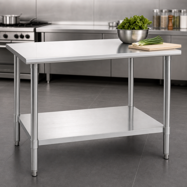 Product image #3 for 48 x 24 Inch Budget Series Flat Top Work Table with 430 Stainless Steel Top and Adjustable Undershelf