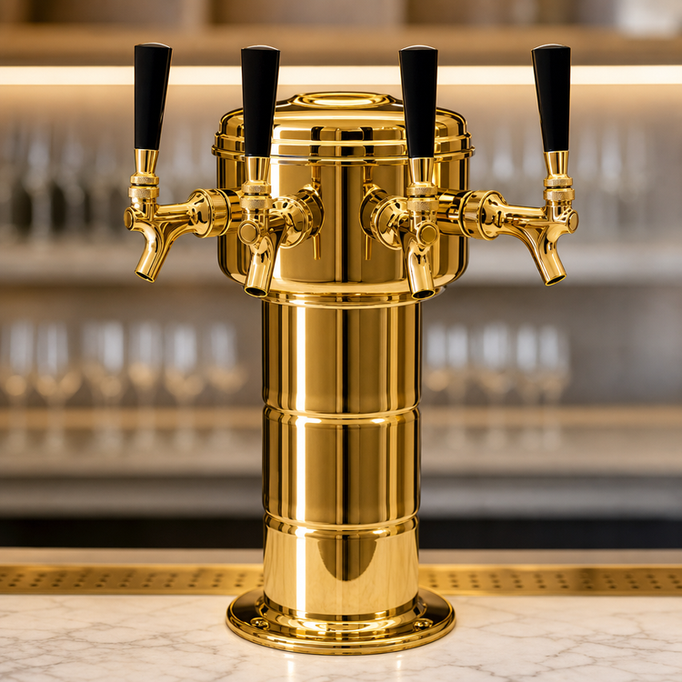 Product image #3 for Glastender Mini Mushroom 4-Faucet Polished Brass Glycol-Cooled Countertop Draft Dispensing Tower