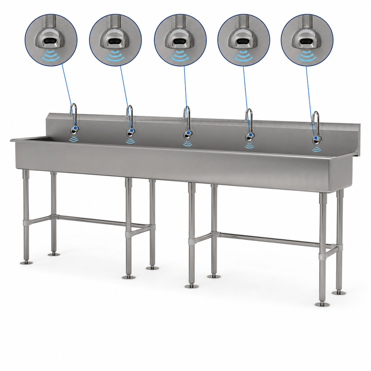 Product image #3 for Advance Tabco 100-Inch 5-Station Freestanding Multiwash Hand Sink with 5 Electronic Faucets