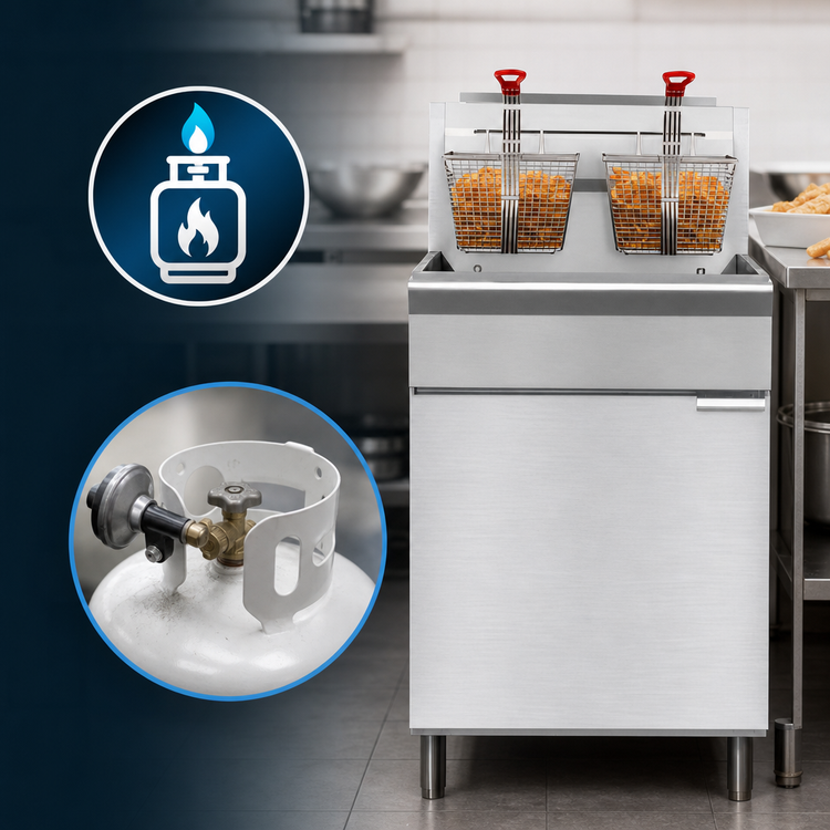 Product image #3 for KoolMore 75 lb. Floor Standing Liquid Propane Commercial Deep Fryer, 150,000 BTU