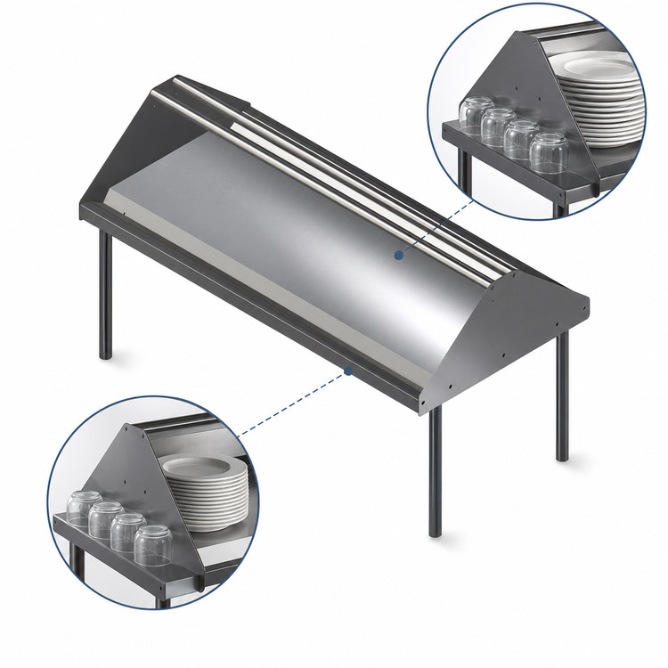 Product image #3 for John Boos 84-Inch Double-Sided Solid Stainless Steel Sorting Shelf for Soiled Dish Tables