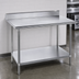 Thumbnail image #3 for Advance Tabco 120 Inch x 36 Inch 16 Gauge 430 Stainless Steel Work Table with 5 Inch Backsplash and Galvanized Undershelf