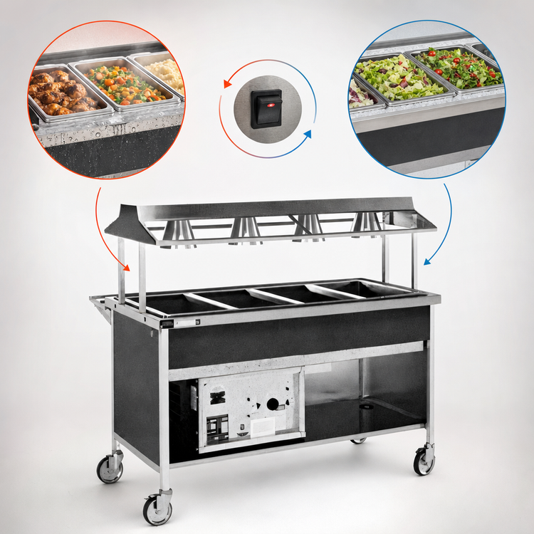 Product image #3 for Atlas Metal CAHC-4 Dual Temperature 4-Pan Mobile Hot/Cold Food Serving Counter