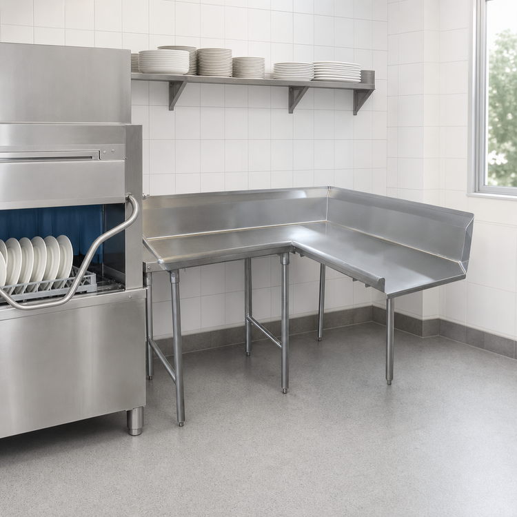 Product image #3 for Korner Left-Hand L-Shaped Corner Clean Dishtable, 107 Inch, 14 Gauge 304 Stainless Steel