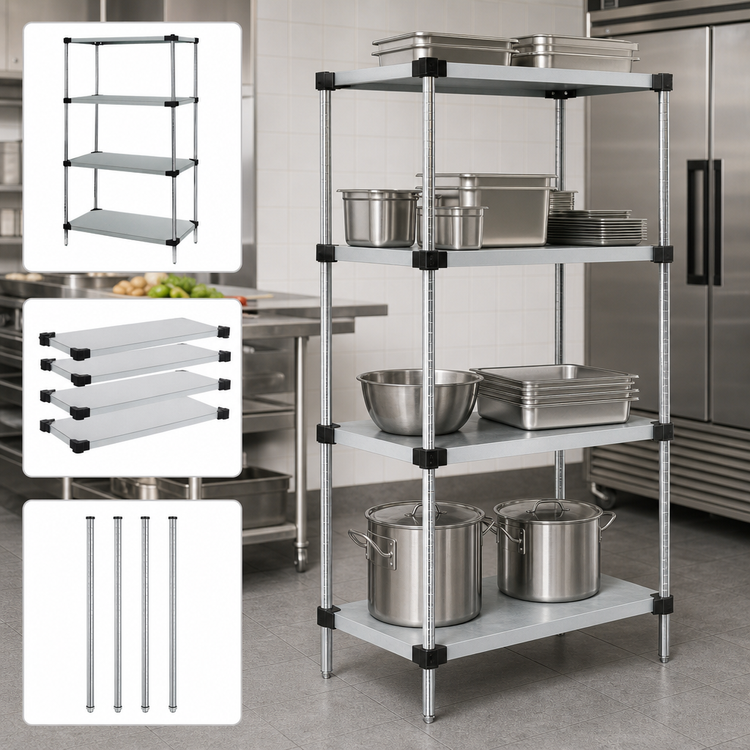 Product image #3 for Quantum 4-Shelf Solid Stainless Steel Shelving Starter Kit, 42 x 24 x 63 Inches