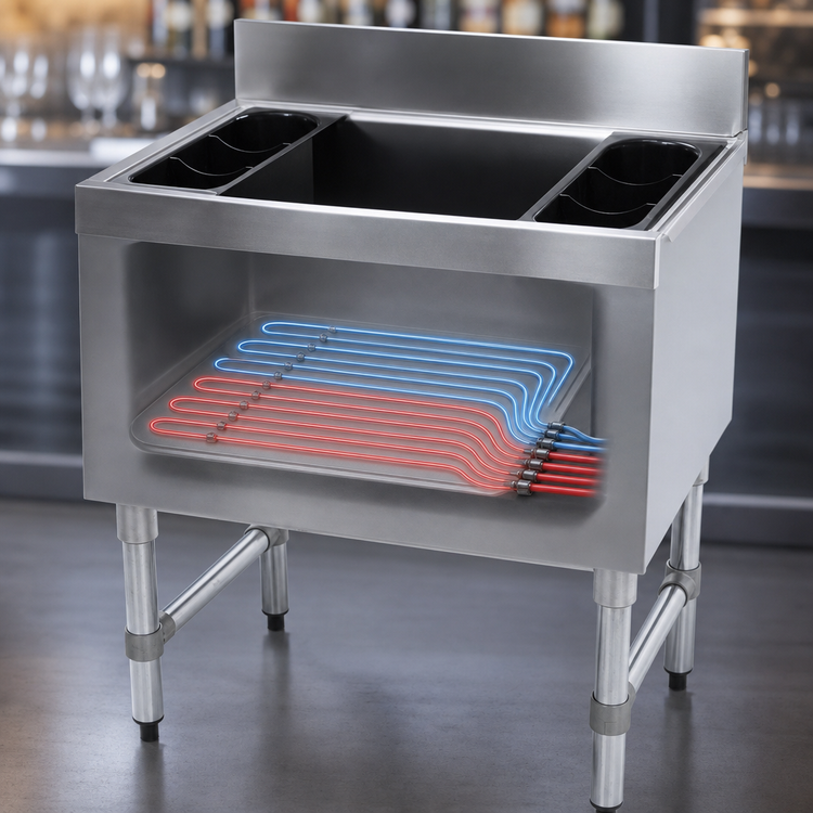 Product image #3 for Advance Tabco Underbar Basics 24-Inch Stainless Steel Cocktail Unit Ice Bin with 7-Circuit Cold Plate