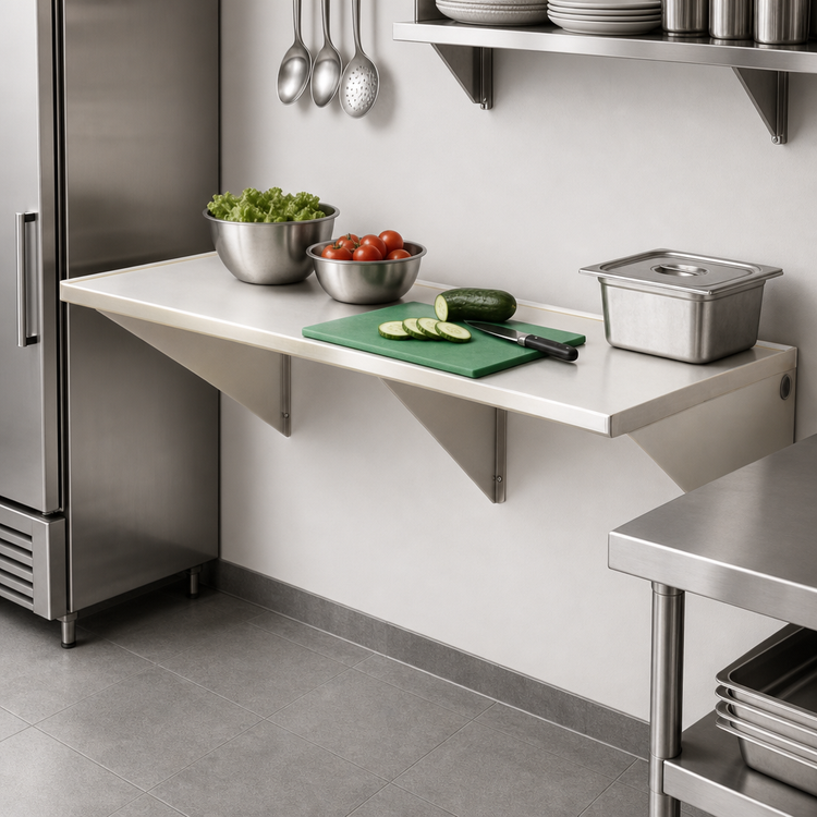 Product image #3 for Wall-Mount 304 Stainless Steel Work Table with Box Marine Edge, 48 x 30 Inches