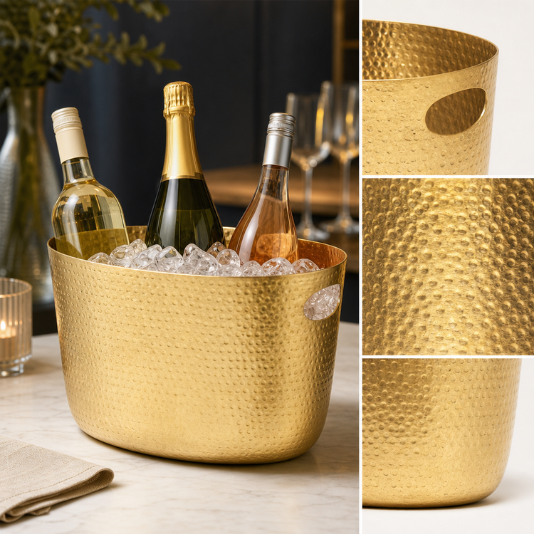 Product image #3 for American Metalcraft Hammered Gold Aluminum Oval Beverage Tub, 7-3/4 Qt.
