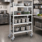 Thumbnail image #3 for Fermod Fermostock 4R59A71M 4-Tier Mobile Perforated Polymer Shelving Unit, 71" H x 59" W x 14" D, Gray, Anodized Aluminum