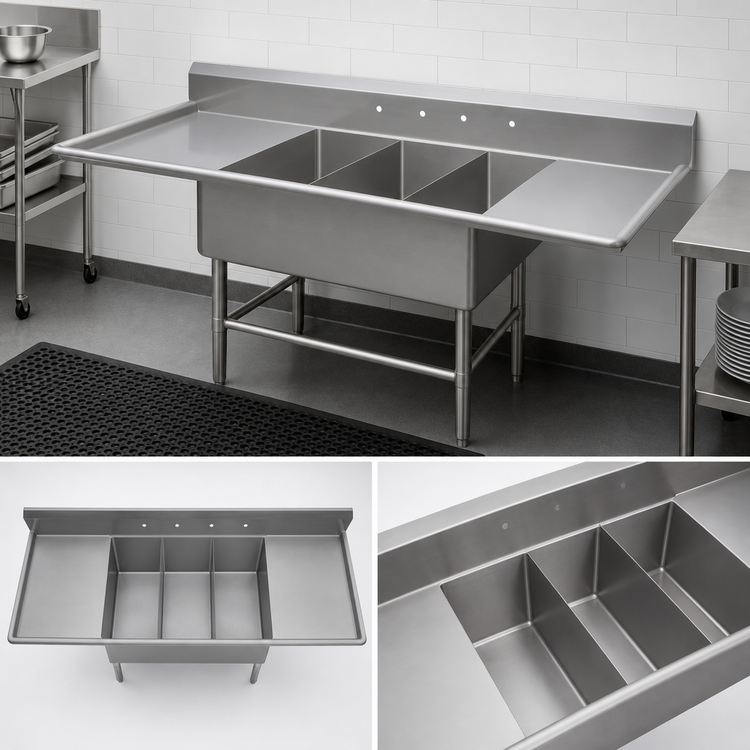 Product image #3 for John Boos Pro-Bowl 3-Compartment Platter Sink with Left and Right Drainboards