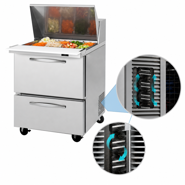 Product image #3 for Turbo Air PRO Series Mega Top One-Section 2-Drawer Sandwich/Salad Prep Table, 27-1/2" Wide, 12 Pan, Rear-Mounted Self-Contained Refrigeration