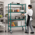 Thumbnail image #3 for Quantum 36 Inch Wide x 18 Inch Deep x 80 Inch High Mobile Wire Shelving Cart, 4 Shelves, Green Epoxy Coated