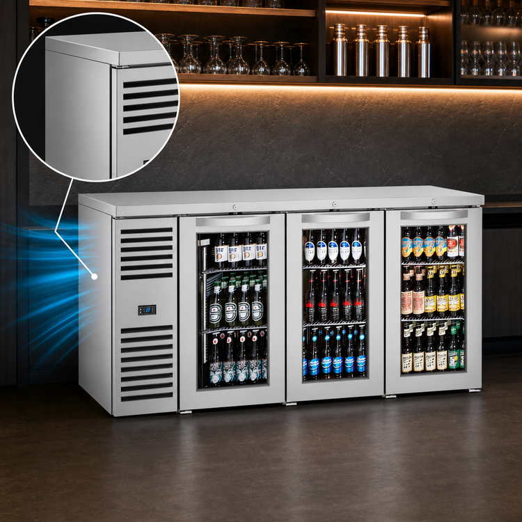 Product image #3 for True Premier Bar Three-Section 72-Inch Stainless Steel Refrigerated Back Bar Cooler with 3 Locking Glass Doors