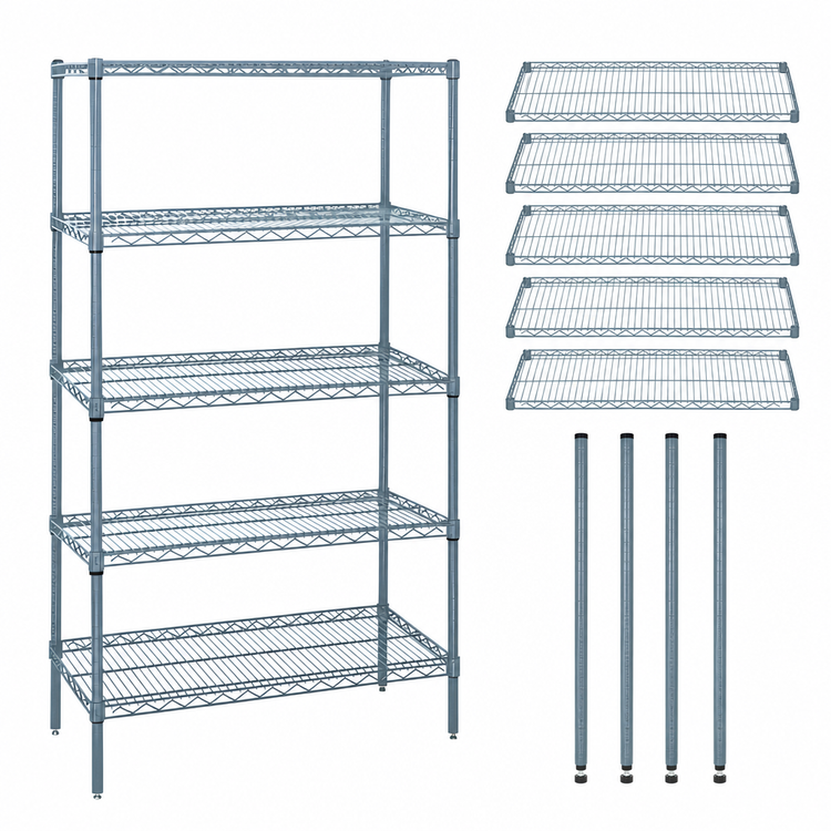 Product image #3 for Quantum 42"W x 21"D x 74"H Gray Epoxy Antimicrobial Stationary Wire Shelving Starter Kit with 5 Shelves