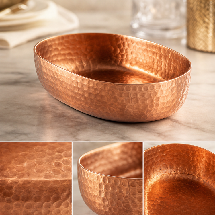Product image #3 for American Metalcraft Hammered Copper Oval Aluminum Entrée Basket, 48 oz.