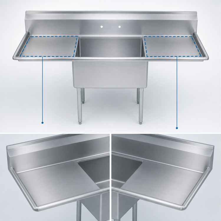 Product image #3 for BK Resources 72-Inch One-Compartment Double Drainboard Stainless Steel Sink