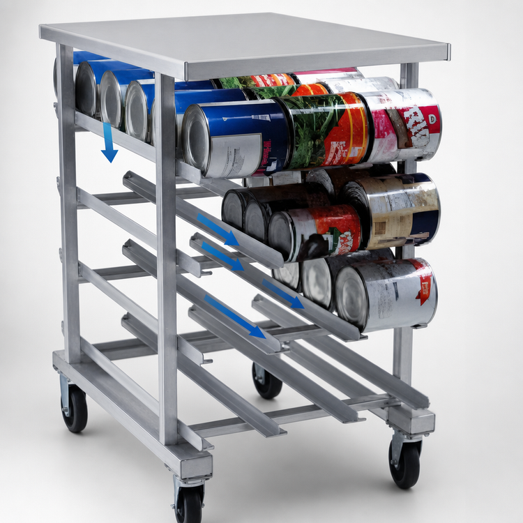 Product image #3 for Panco Half-Size Mobile Aluminum Gravity-Fed Can Rack for #5 and #10 Cans
