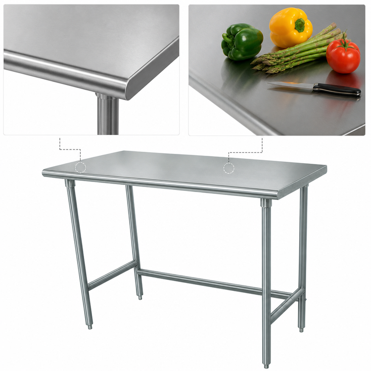 Product image #3 for Advance Tabco Special Value 48 Inch x 24 Inch Flat Top Open Base Work Table with 430 Stainless Steel Top
