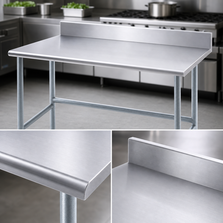 Product image #3 for Advance Tabco 48" x 24" 16-Gauge 430 Stainless Steel Work Table with 5" Backsplash and Galvanized Open Base
