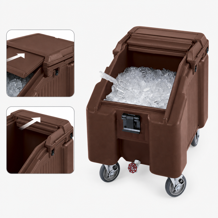 Product image #4 for Cambro SlidingLid™ Slant Top Mobile Ice Caddy, 100 lb. Capacity, Dark Brown