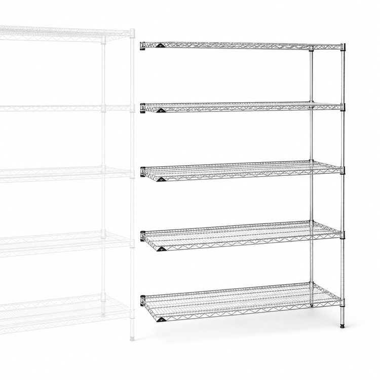 Product image #3 for Metro Super Erecta Add-On Wire Shelving Unit, 60W x 24D x 74H, 5 Shelves, Chrome Plated