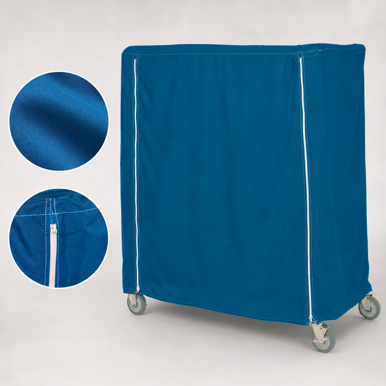 Product image #3 for Metro 60 x 24 x 74 Inch Mariner Blue Uncoated Nylon Queen Mary & Banquet Cart Cover with Velcro Fastener