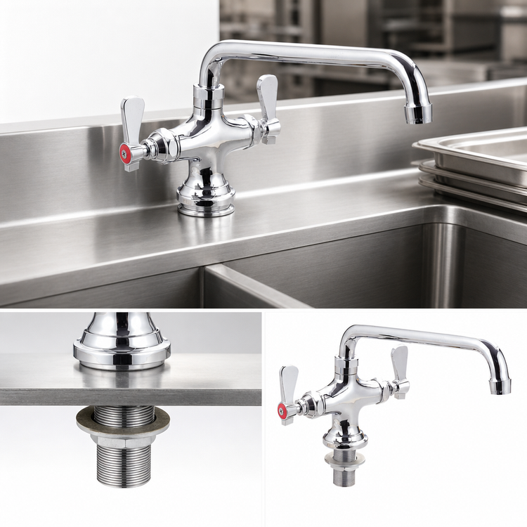 Product image #3 for BK Resources OptiFlow Heavy Duty Deck Mount Dual Valve Pantry Faucet with 16-Inch Swing Spout